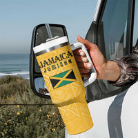 Jamaica Custom Tumbler With Handle Ethnic Motifs - Gold Accents - Wonder Print Shop