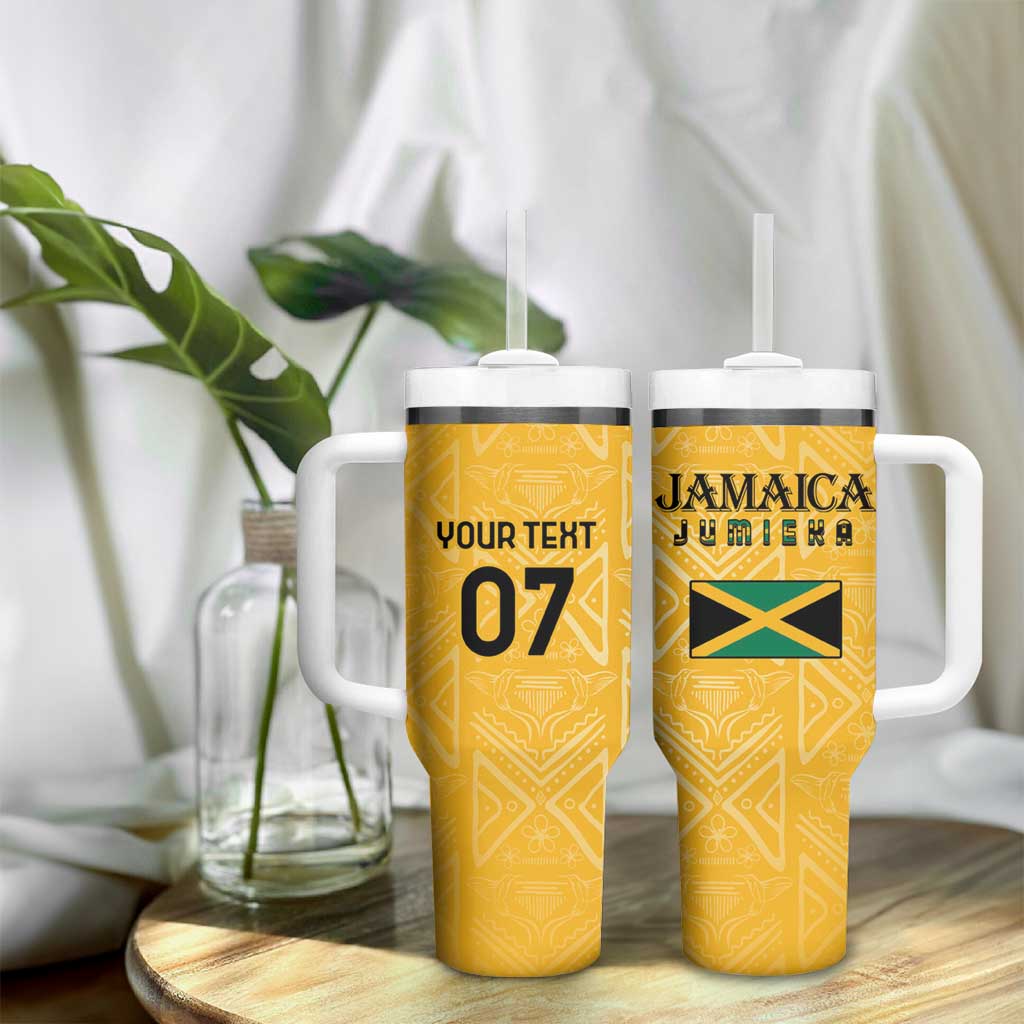 Jamaica Custom Tumbler With Handle Ethnic Motifs - Gold Accents - Wonder Print Shop