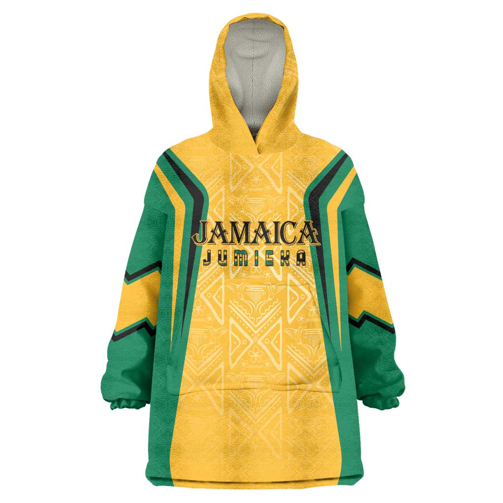 Jamaica Custom Wearable Blanket Hoodie Ethnic Motifs - Gold Accents - Wonder Print Shop