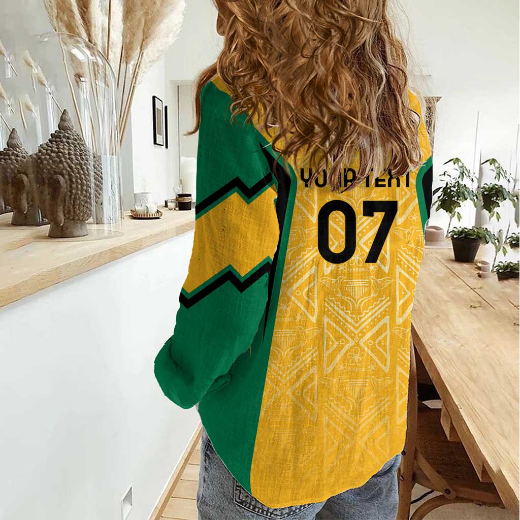 Jamaica Custom Women Casual Shirt Ethnic Motifs - Gold Accents - Wonder Print Shop