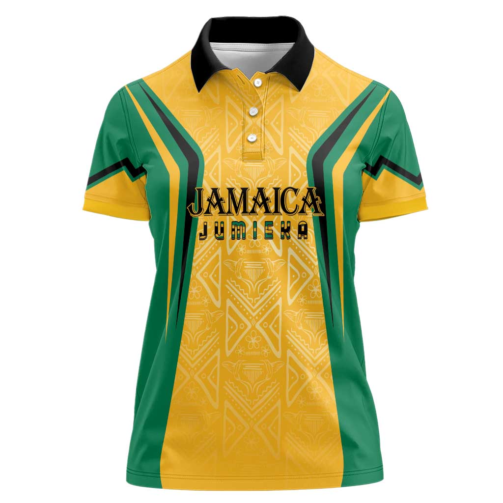Jamaica Custom Women Polo Shirt Ethnic Motifs - Gold Accents - Wonder Print Shop