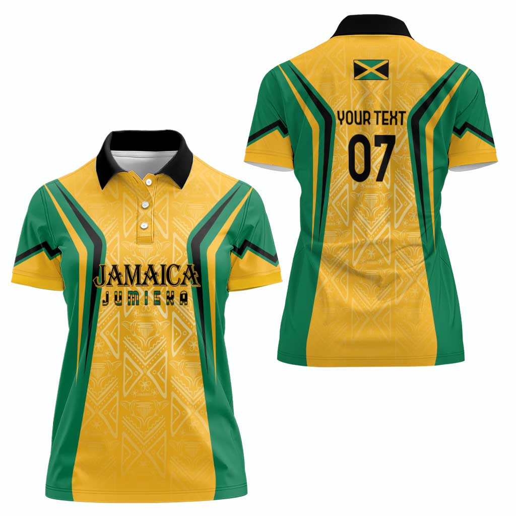 Jamaica Custom Women Polo Shirt Ethnic Motifs - Gold Accents - Wonder Print Shop