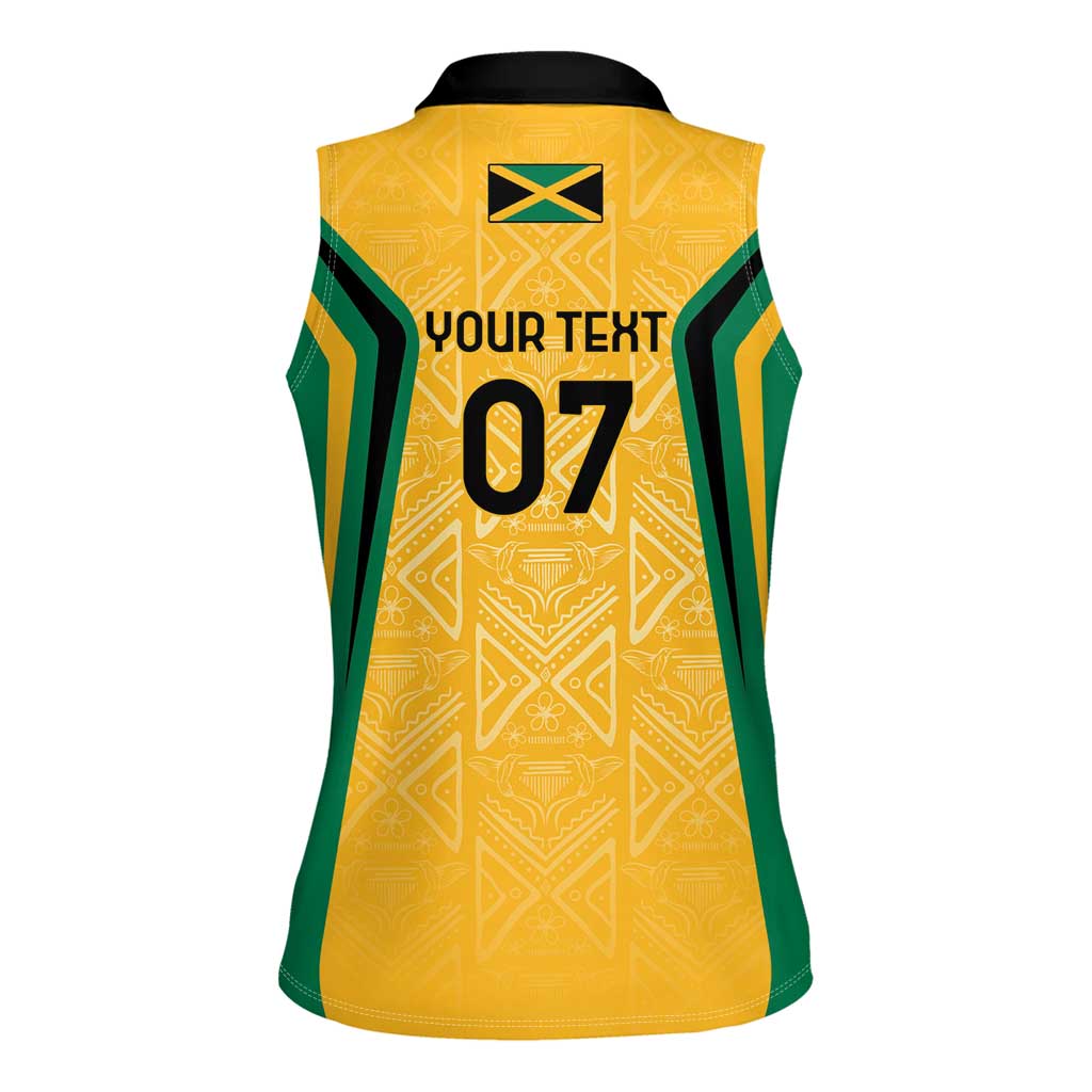 Jamaica Custom Women Sleeveless Polo Shirt Ethnic Motifs - Gold Accents - Wonder Print Shop