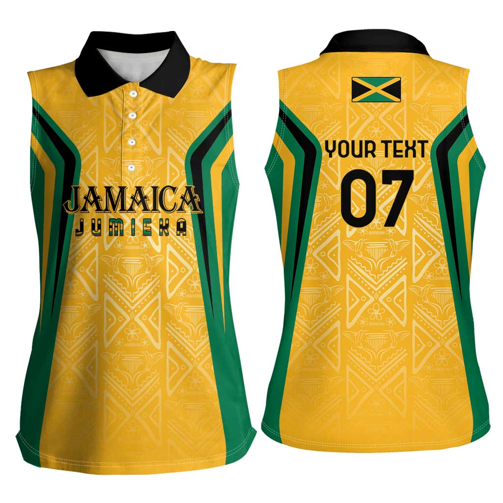 Jamaica Custom Women Sleeveless Polo Shirt Ethnic Motifs - Gold Accents - Wonder Print Shop