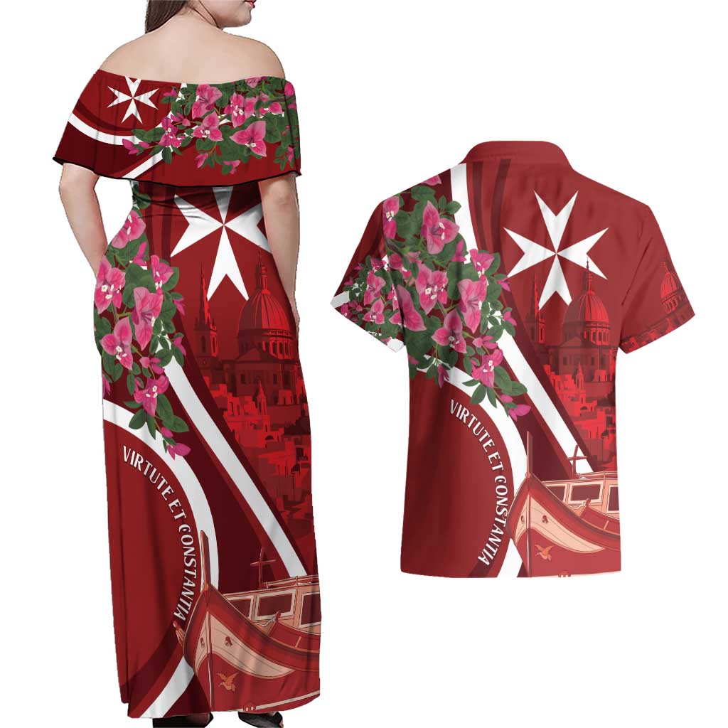 Inħobbok Malta Couples Matching Off Shoulder Maxi Dress and Hawaiian Shirt Bougainville and Luzzu