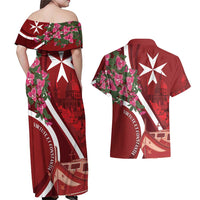 Inħobbok Malta Couples Matching Off Shoulder Maxi Dress and Hawaiian Shirt Bougainville and Luzzu