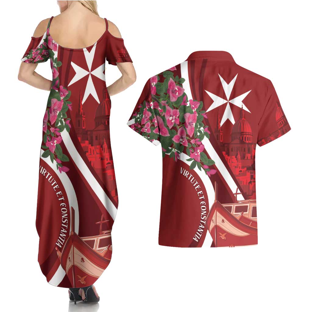 Inħobbok Malta Couples Matching Summer Maxi Dress and Hawaiian Shirt Bougainville and Luzzu