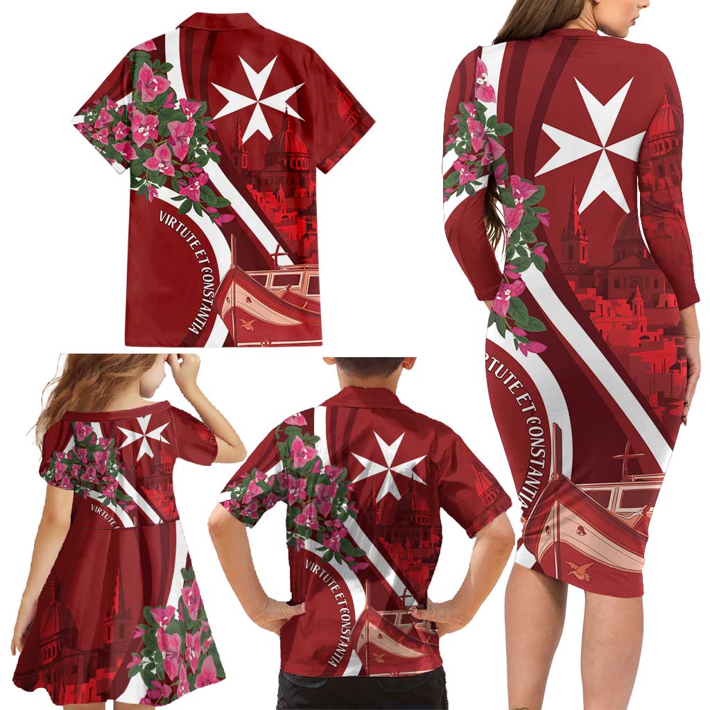 Inħobbok Malta Family Matching Long Sleeve Bodycon Dress and Hawaiian Shirt Bougainville and Luzzu