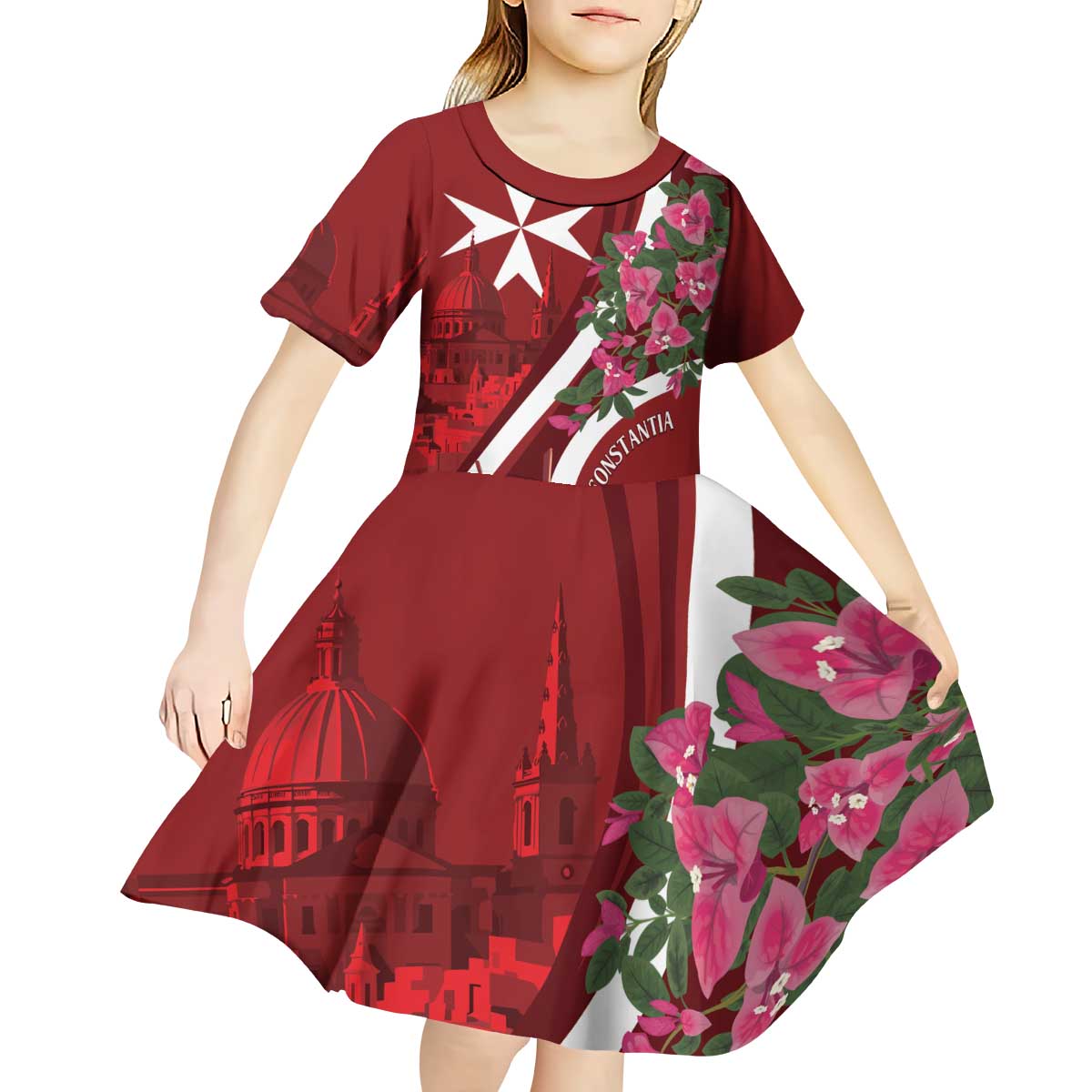 Inħobbok Malta Kid Short Sleeve Dress Bougainville and Luzzu
