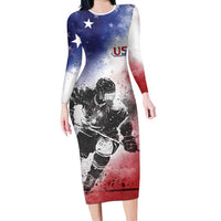 USA Ice Hockey Custom Family Matching Long Sleeve Bodycon Dress and Hawaiian Shirt Splash Art Abstract Style