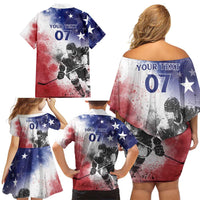 USA Ice Hockey Custom Family Matching Off Shoulder Short Dress and Hawaiian Shirt Splash Art Abstract Style