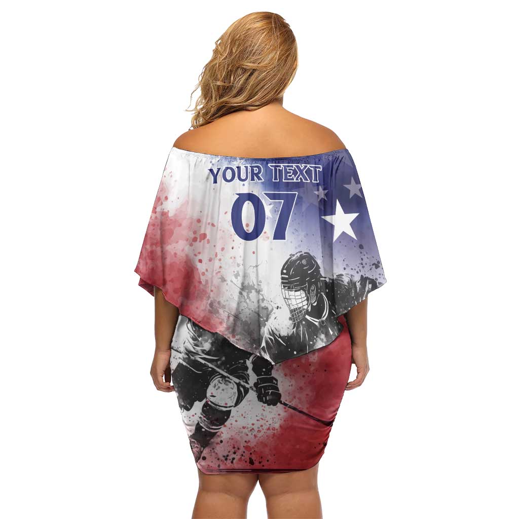 USA Ice Hockey Custom Family Matching Off Shoulder Short Dress and Hawaiian Shirt Splash Art Abstract Style
