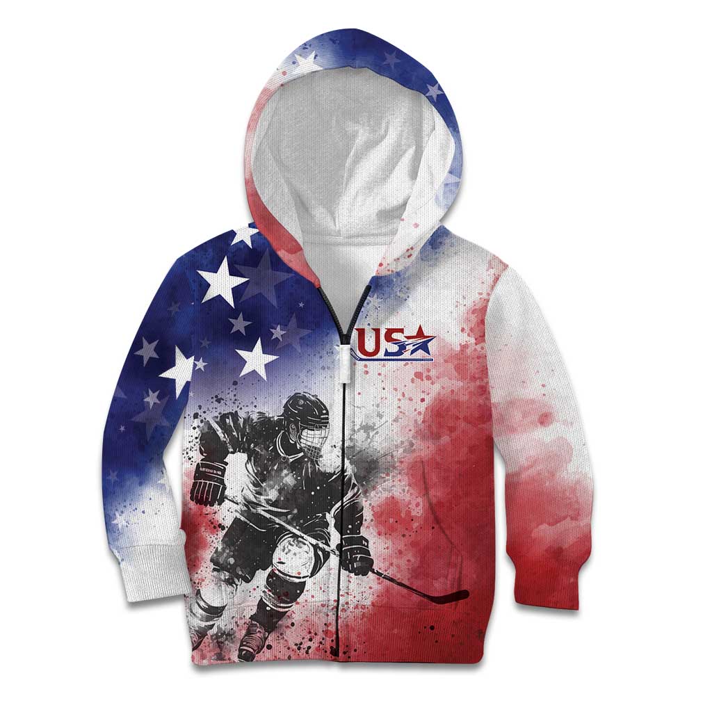 USA Ice Hockey Custom Kid Hoodie Splash Art Abstract Style