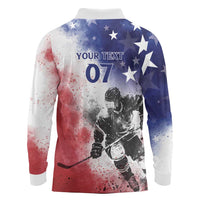 USA Ice Hockey Custom Long Sleeve Polo Shirt Splash Art Abstract Style