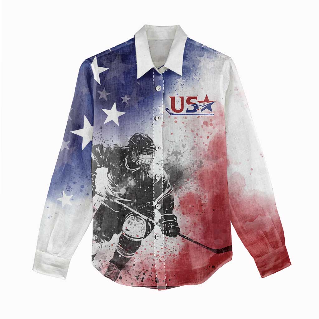 USA Ice Hockey Custom Women Casual Shirt Splash Art Abstract Style