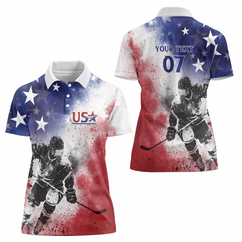 USA Ice Hockey Custom Women Polo Shirt Splash Art Abstract Style