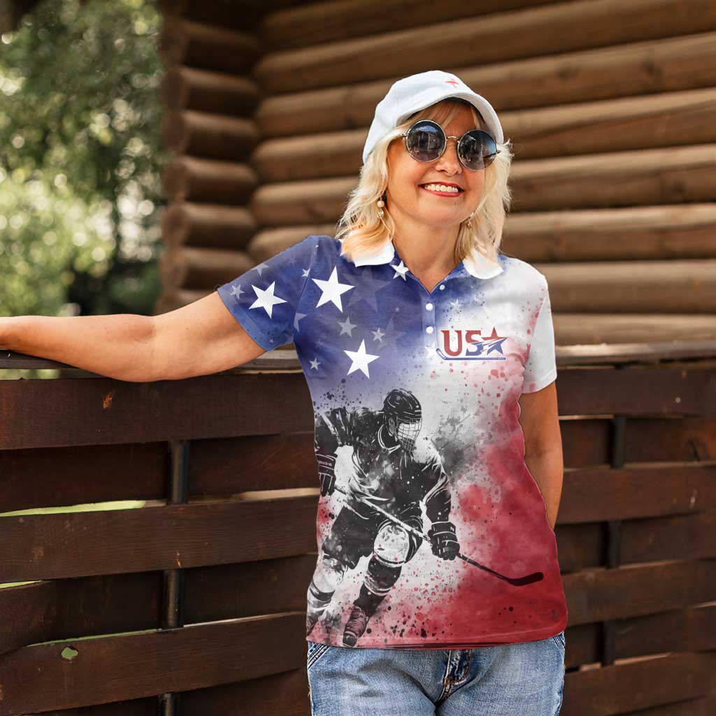 USA Ice Hockey Custom Women Polo Shirt Splash Art Abstract Style