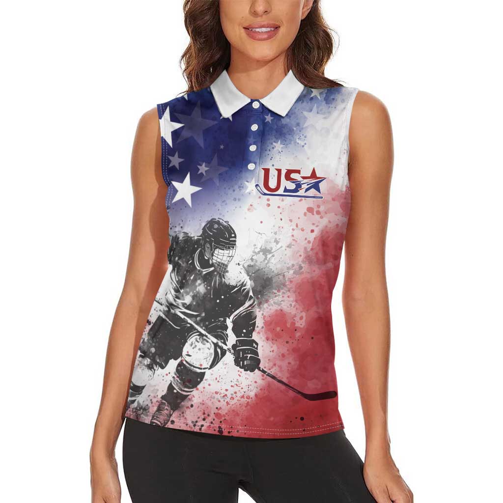 USA Ice Hockey Custom Women Sleeveless Polo Shirt Splash Art Abstract Style