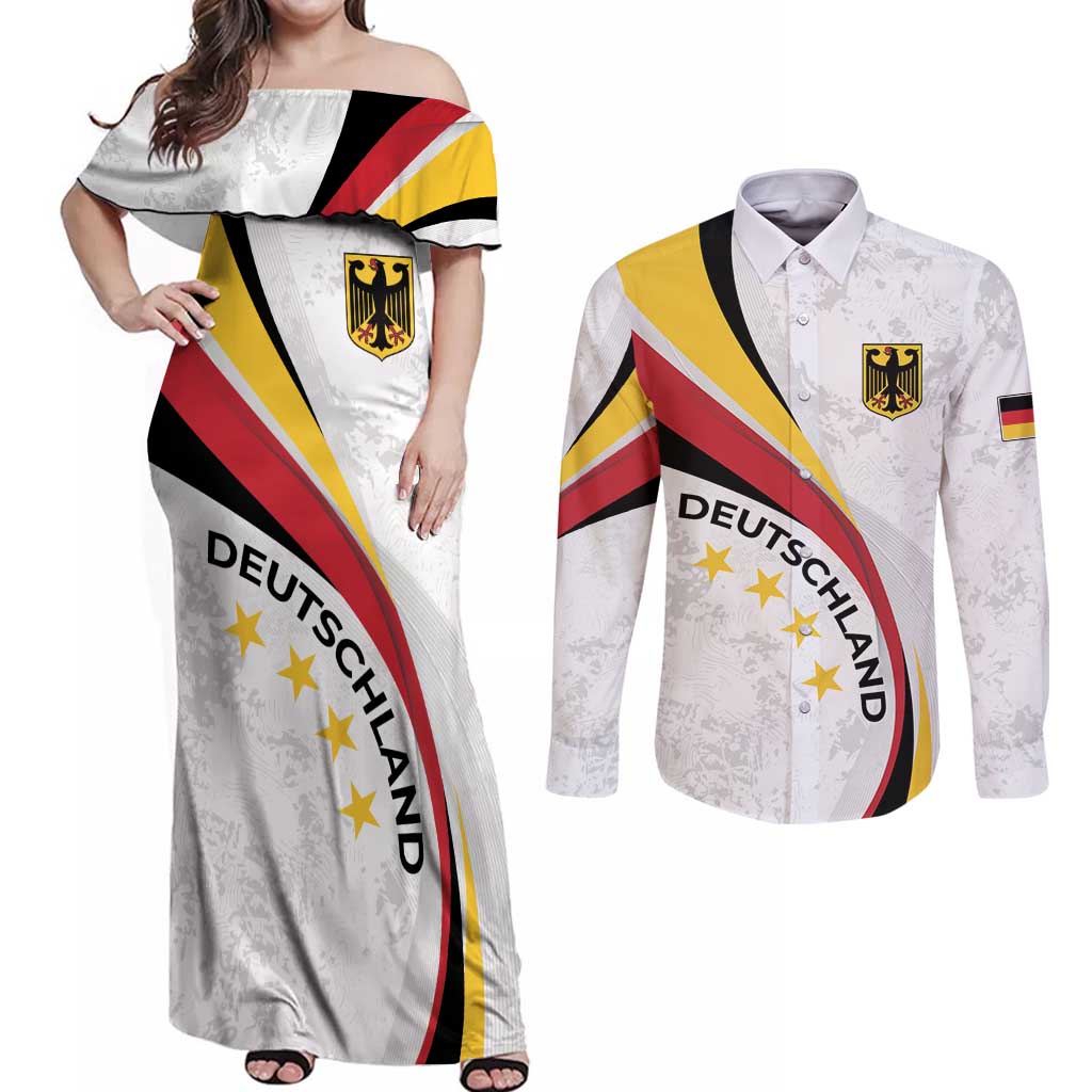 Germany Personalized Couples Matching Off Shoulder Maxi Dress and Long Sleeve Button Shirt 2025 Nationalelf - GO Deutschland