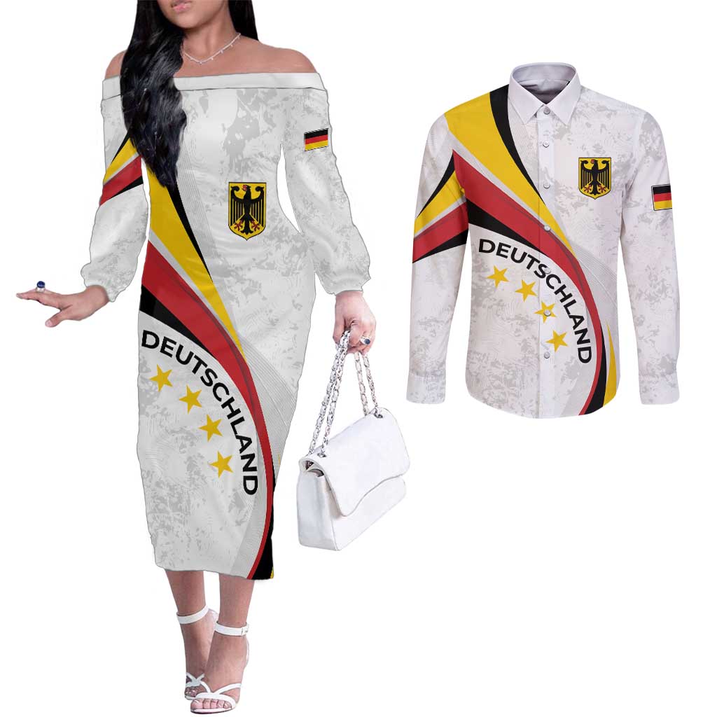 Germany Personalized Couples Matching Off The Shoulder Long Sleeve Dress and Long Sleeve Button Shirt 2025 Nationalelf - GO Deutschland