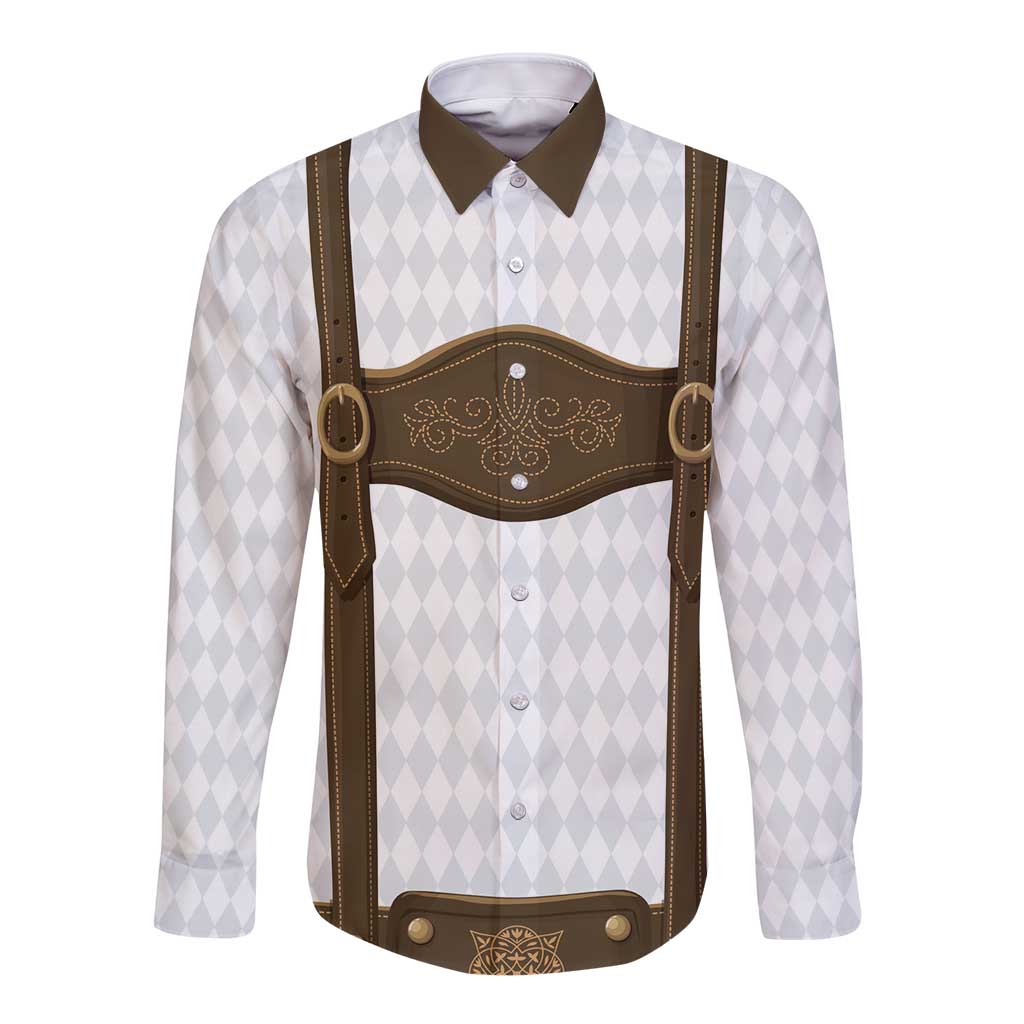Germany Trachten Lederhose Inspired Long Sleeve Button Shirt Washed Brown