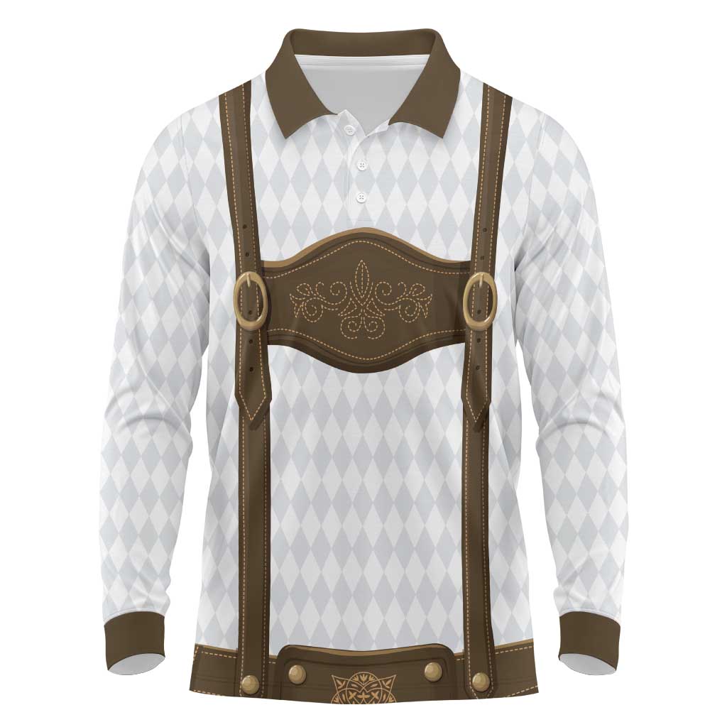 Germany Trachten Lederhose Inspired Long Sleeve Polo Shirt Washed Brown