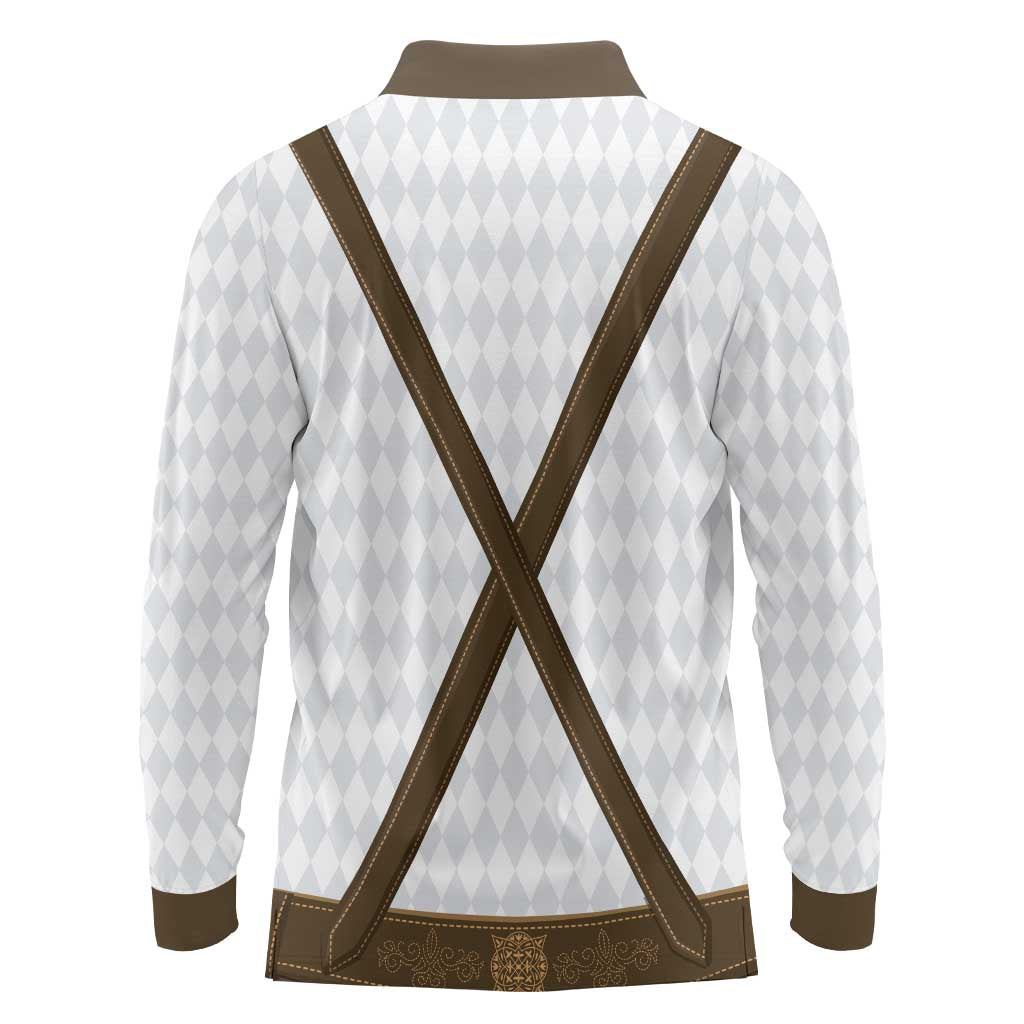 Germany Trachten Lederhose Inspired Long Sleeve Polo Shirt Washed Brown