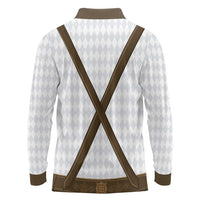 Germany Trachten Lederhose Inspired Long Sleeve Polo Shirt Washed Brown