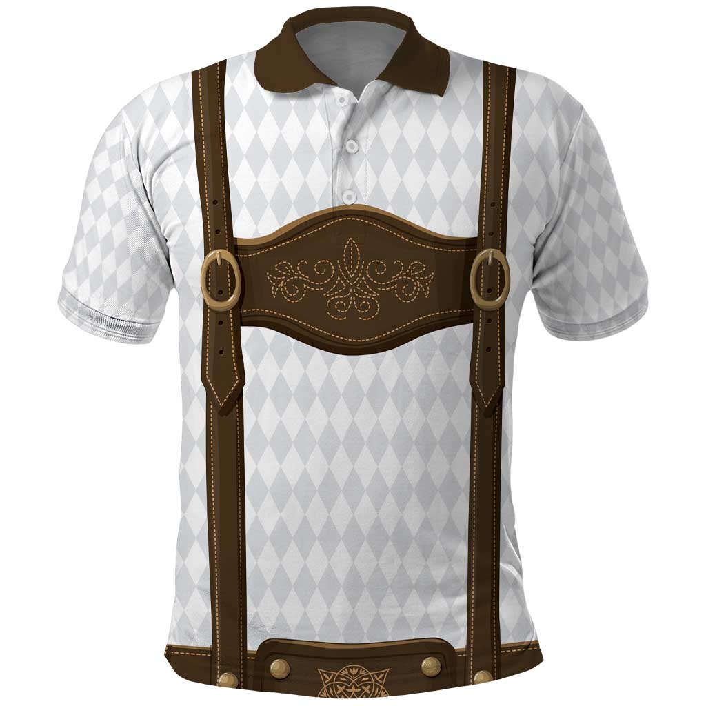 Germany Trachten Lederhose Inspired Polo Shirt Washed Brown