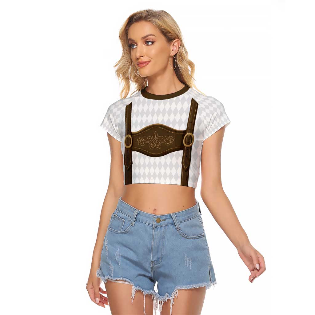 Germany Trachten Lederhose Inspired Raglan Cropped T Shirt Washed Brown
