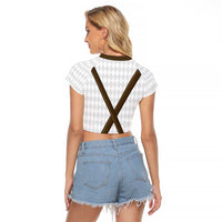 Germany Trachten Lederhose Inspired Raglan Cropped T Shirt Washed Brown