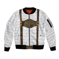 Germany Trachten Lederhose Inspired Sleeve Zip Bomber Jacket Washed Brown