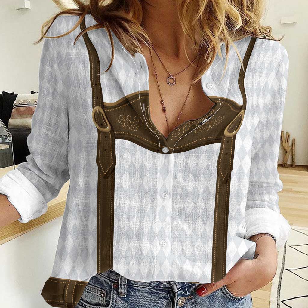 Germany Trachten Lederhose Inspired Women Casual Shirt Washed Brown