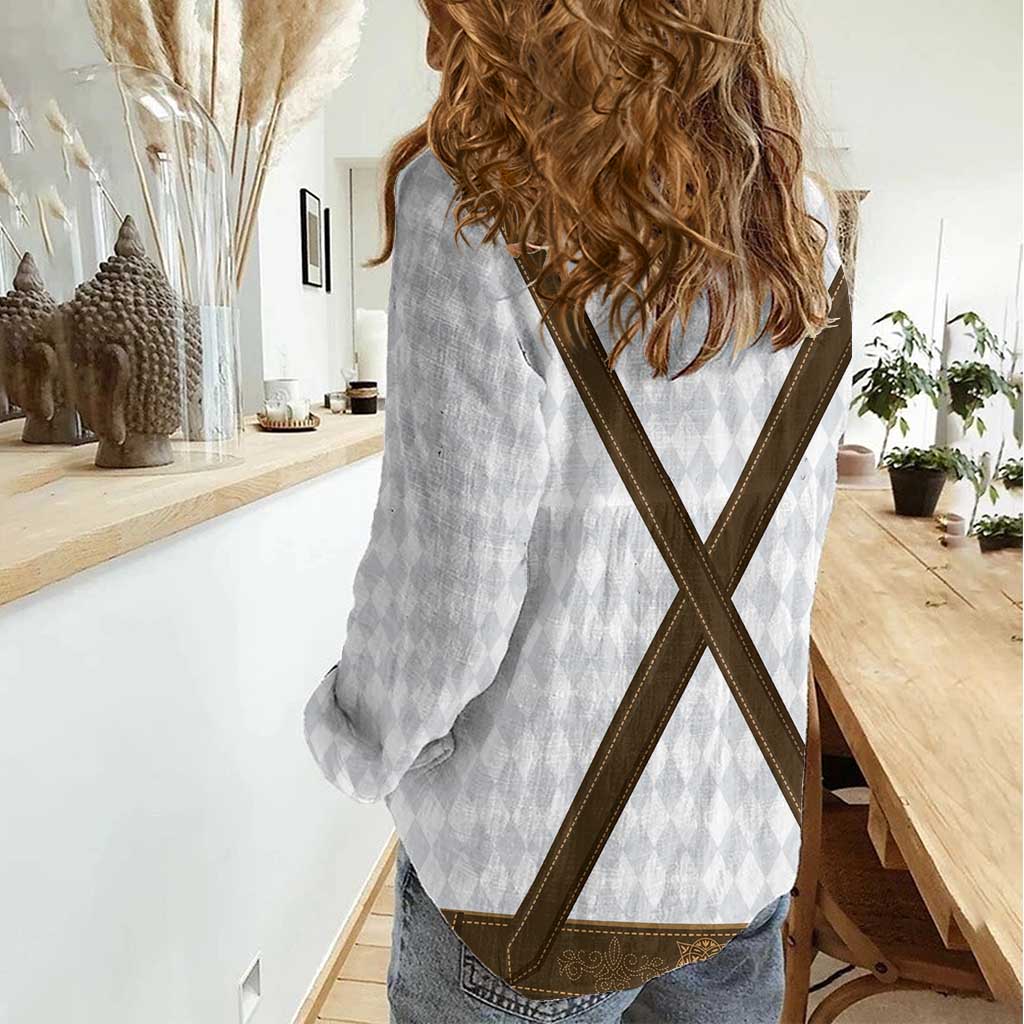 Germany Trachten Lederhose Inspired Women Casual Shirt Washed Brown