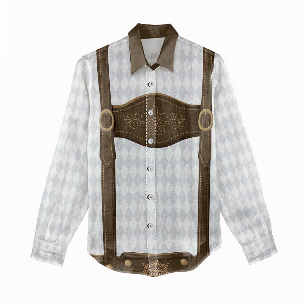 Germany Trachten Lederhose Inspired Women Casual Shirt Washed Brown