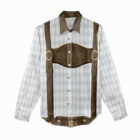 Germany Trachten Lederhose Inspired Women Casual Shirt Washed Brown