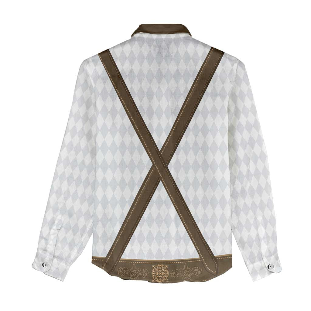 Germany Trachten Lederhose Inspired Women Casual Shirt Washed Brown