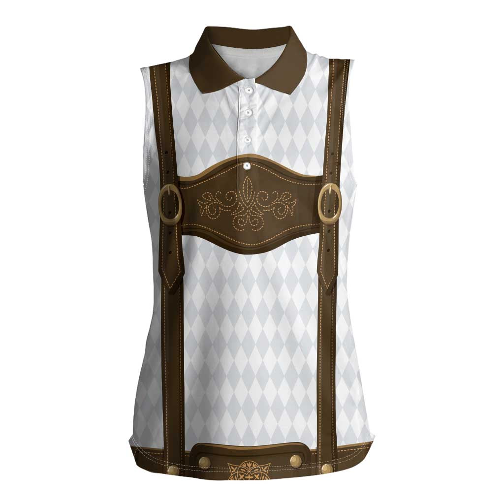 Germany Trachten Lederhose Inspired Women Sleeveless Polo Shirt Washed Brown
