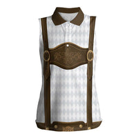 Germany Trachten Lederhose Inspired Women Sleeveless Polo Shirt Washed Brown