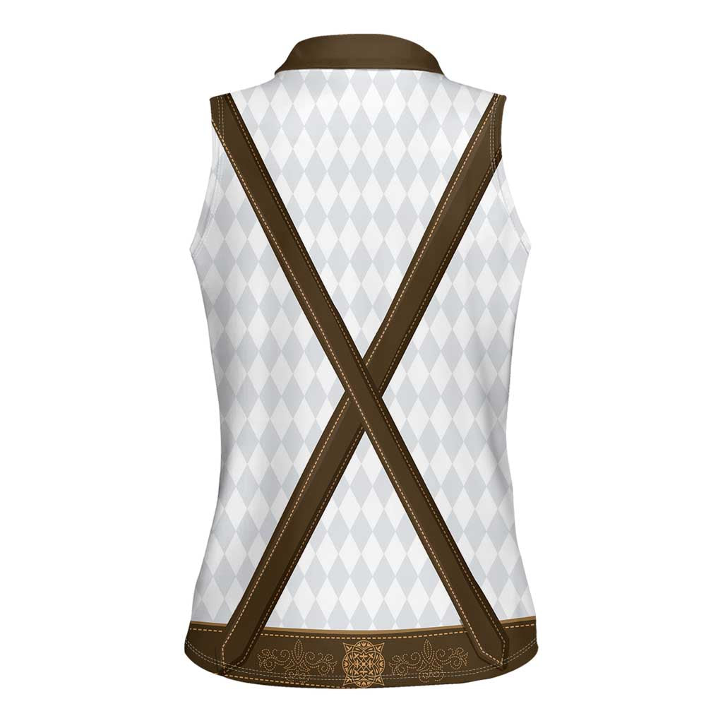Germany Trachten Lederhose Inspired Women Sleeveless Polo Shirt Washed Brown