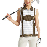 Germany Trachten Lederhose Inspired Women Sleeveless Polo Shirt Washed Brown