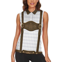Germany Trachten Lederhose Inspired Women Sleeveless Polo Shirt Washed Brown