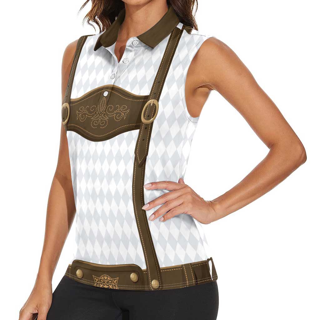 Germany Trachten Lederhose Inspired Women Sleeveless Polo Shirt Washed Brown
