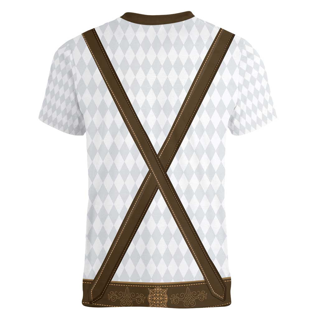 Germany Trachten Lederhose Inspired Women V-Neck T-Shirt Washed Brown
