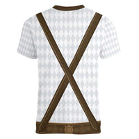 Germany Trachten Lederhose Inspired Women V-Neck T-Shirt Washed Brown