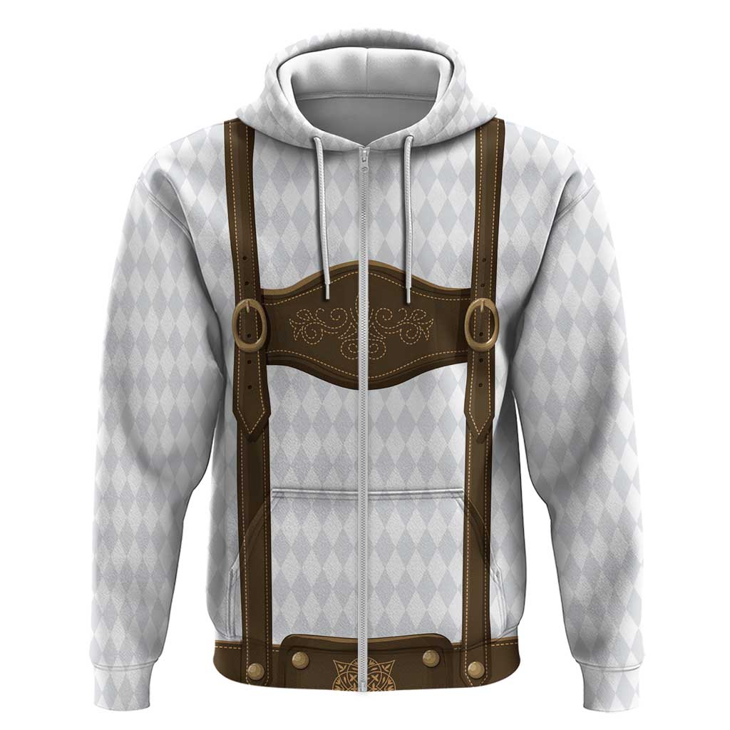 Germany Trachten Lederhose Inspired Zip Hoodie Washed Brown