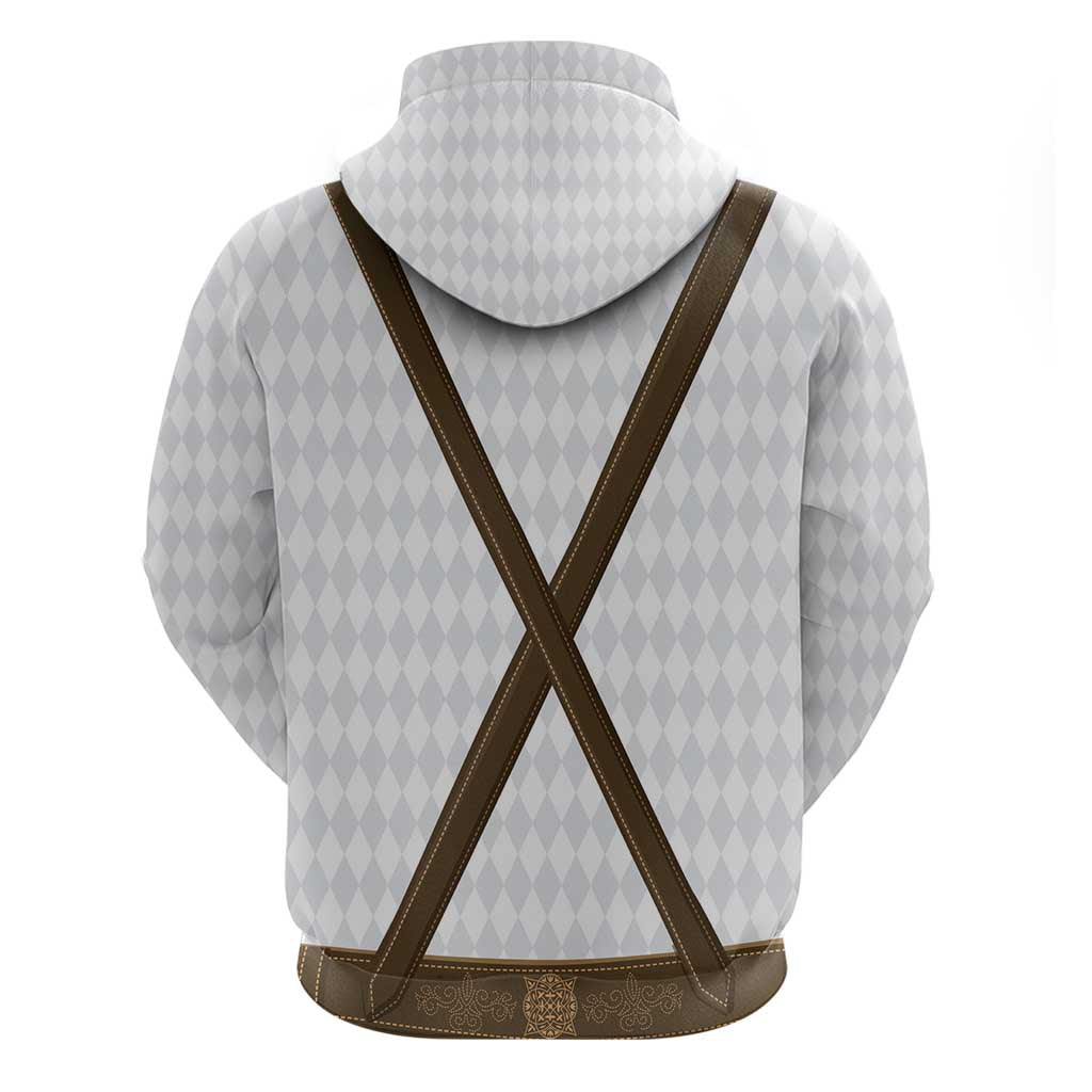 Germany Trachten Lederhose Inspired Zip Hoodie Washed Brown