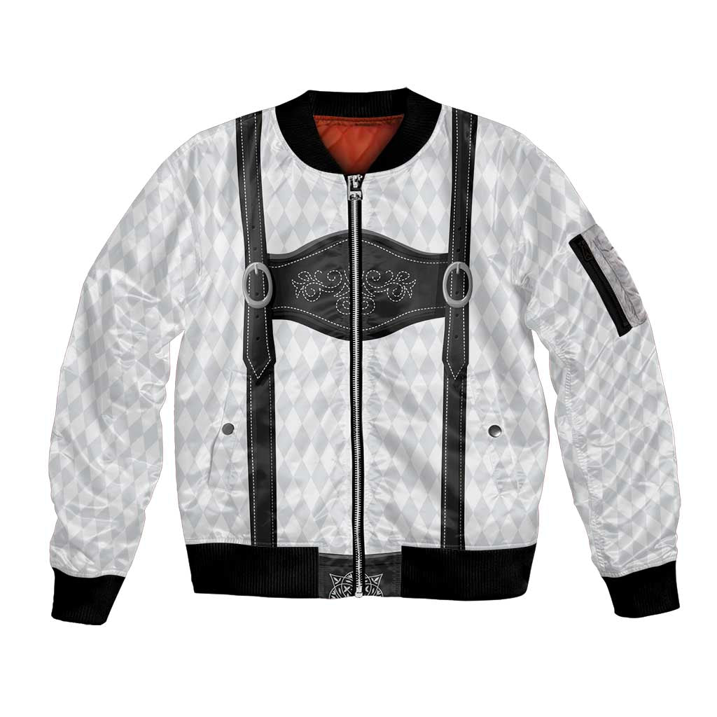 Germany Trachten Lederhose Inspired Sleeve Zip Bomber Jacket Sable Black