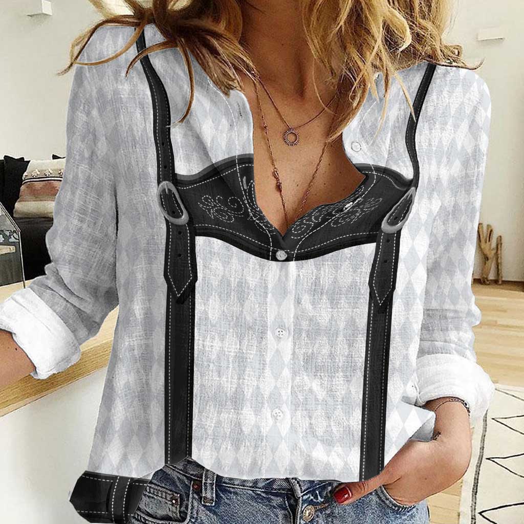 Germany Trachten Lederhose Inspired Women Casual Shirt Sable Black