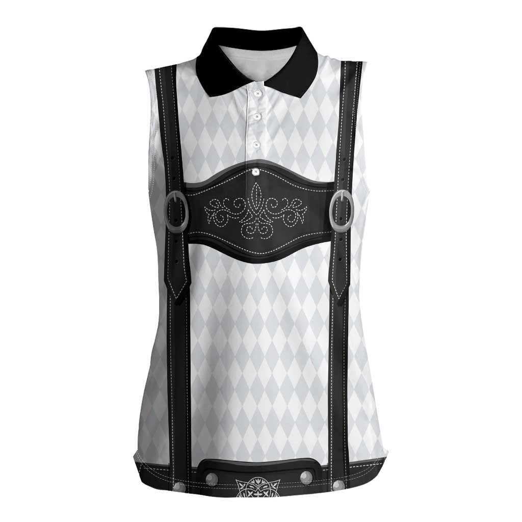 Germany Trachten Lederhose Inspired Women Sleeveless Polo Shirt Sable Black